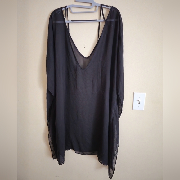 George Women's Black Sheer Chiffon Long Beach Swim Coverup Kaftan Size 3X - Picture 7 of 7